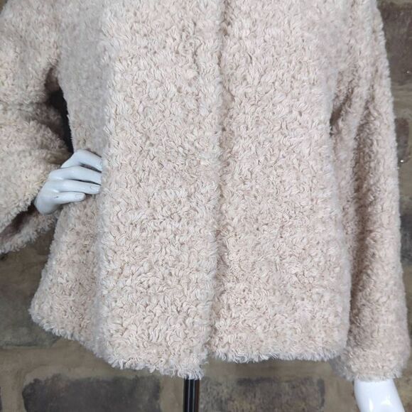MADE IN Italy Faux Fur Jacket Woman's Cream Snap Lined Curly 3/4 Sleeve Retro - Picture 4 of 13